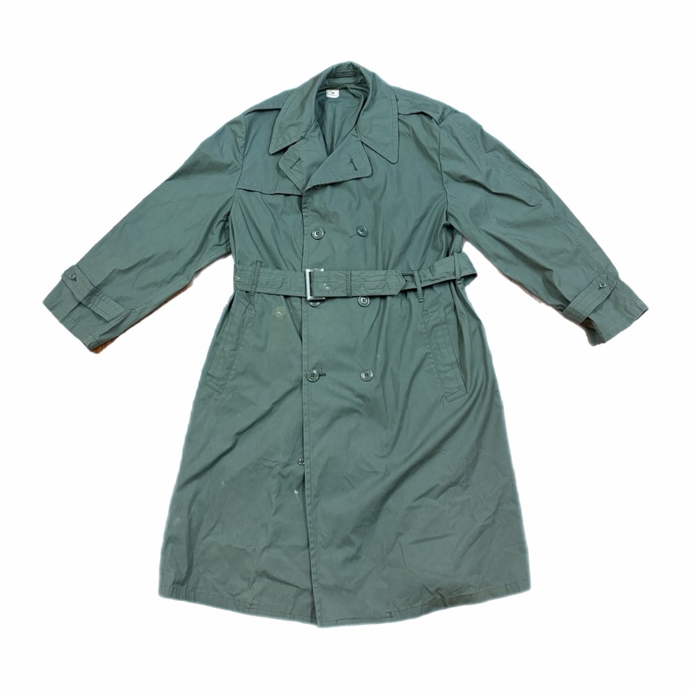 Vintage US Army Coat Mens 48 Green Belted Quarpel Raincoat Military 70s